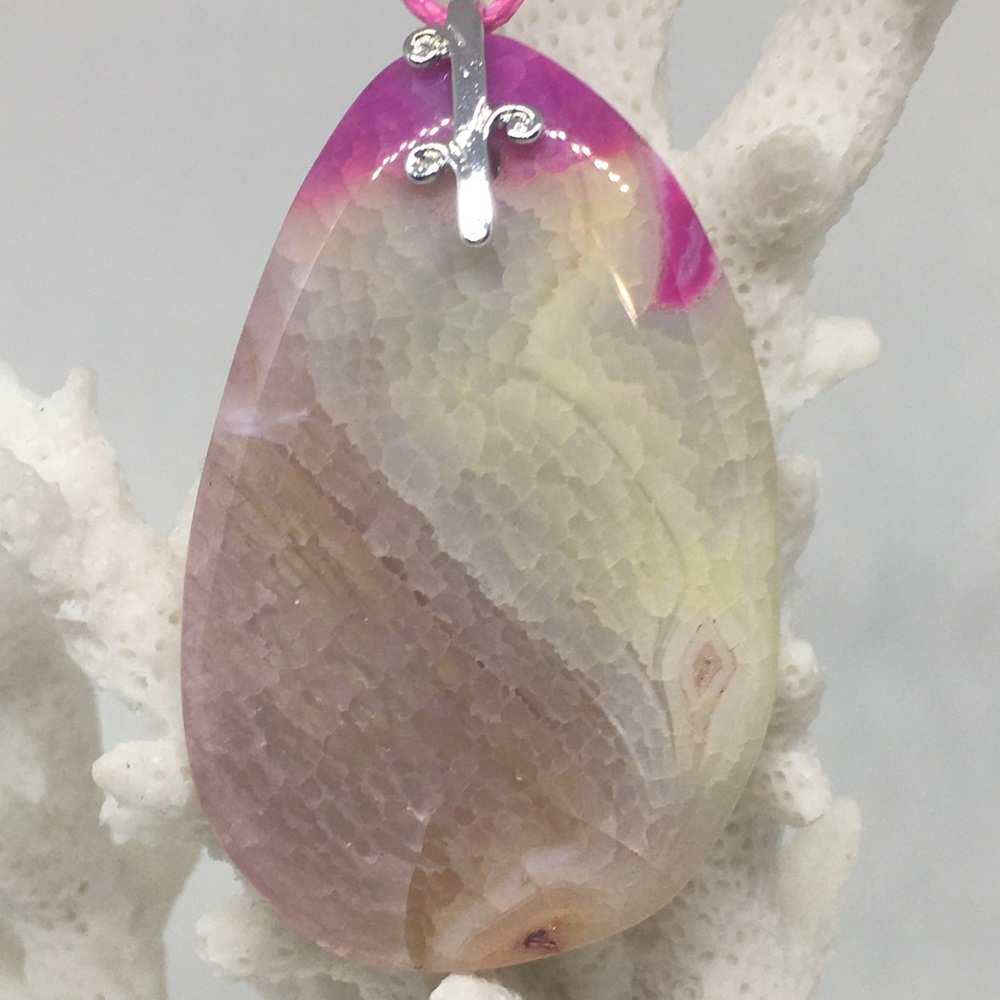 Druzy Agate Necklace on Waxed Cotton Cord - Picture 3 of 6